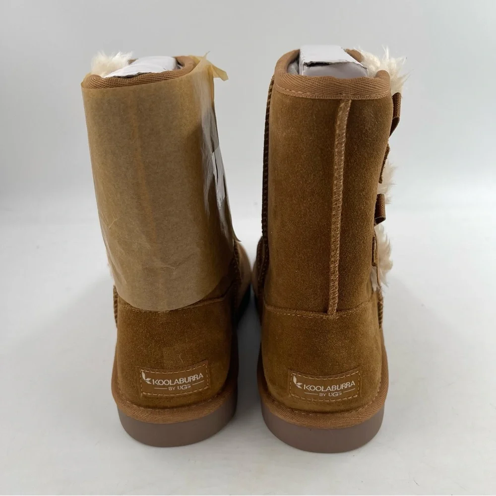 NIB! 🥾 Koolaburra Girls Victoria Short Chestnut Bow Detail Boots - Size 5.5